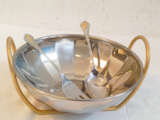 Zuppiera Rotonda in Acciaio Inox con Manici Dorati e Posate Coordinate