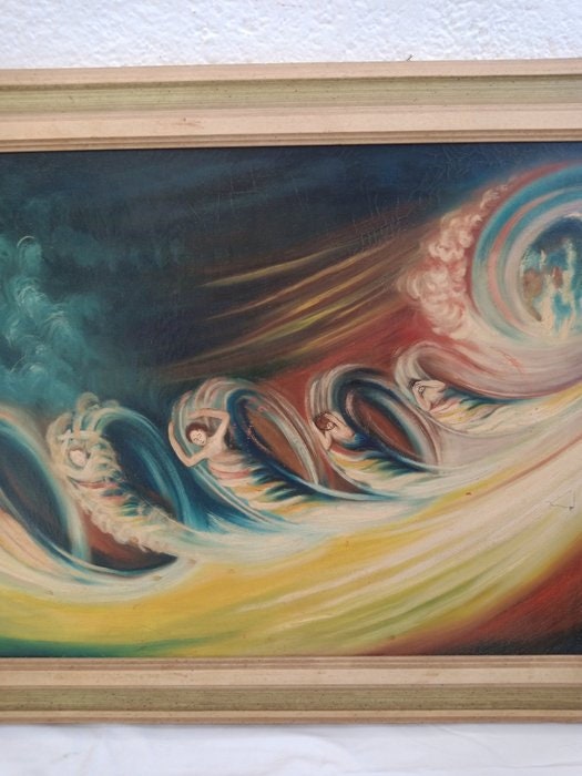 Quadro Astratto Dipinto a Mano - Cornice 112x63 cm - Firmato Marfan 1971