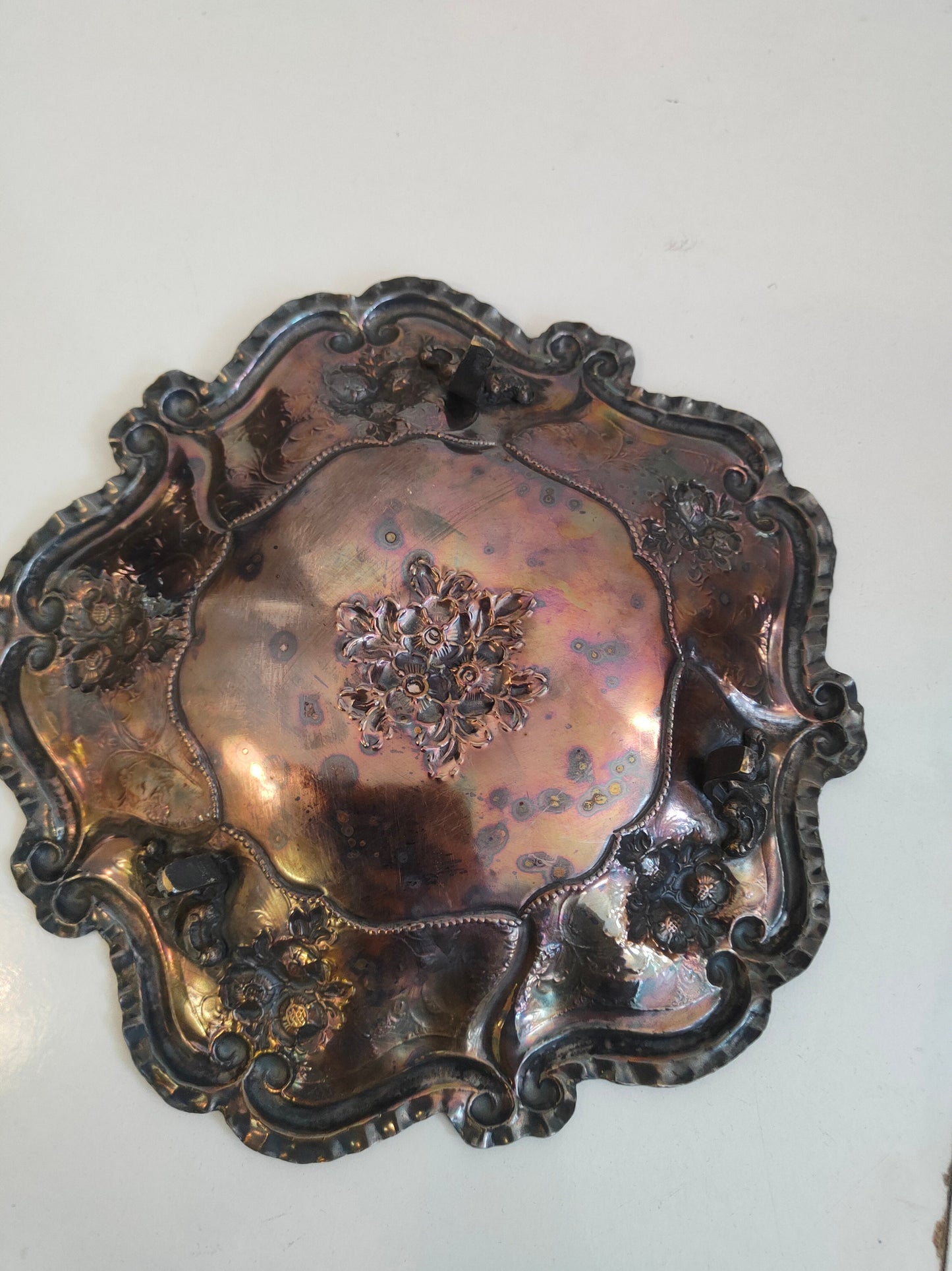 Centro Tavola in Argento Placcato Vintage con Incisioni Floreali