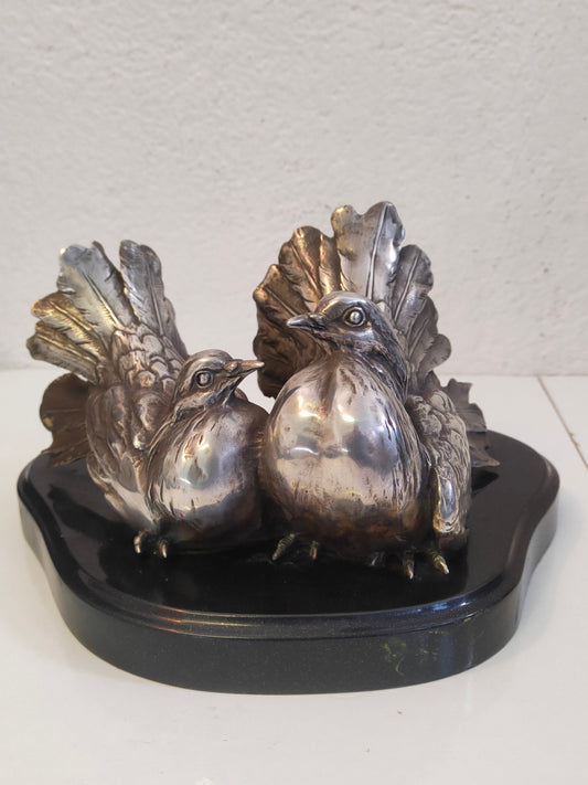 Scultura Colombine in Lamina d'Argento Base Legno Artigianato Vintage Decorazione studio Ottaviani