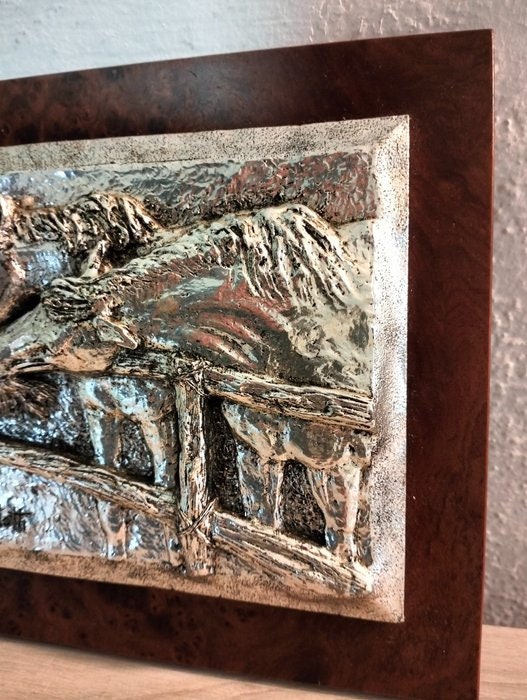 Quadro Rilievo in Argento Laminato "Due Cavalli" di Ghidotti - Un'opera d'arte unica