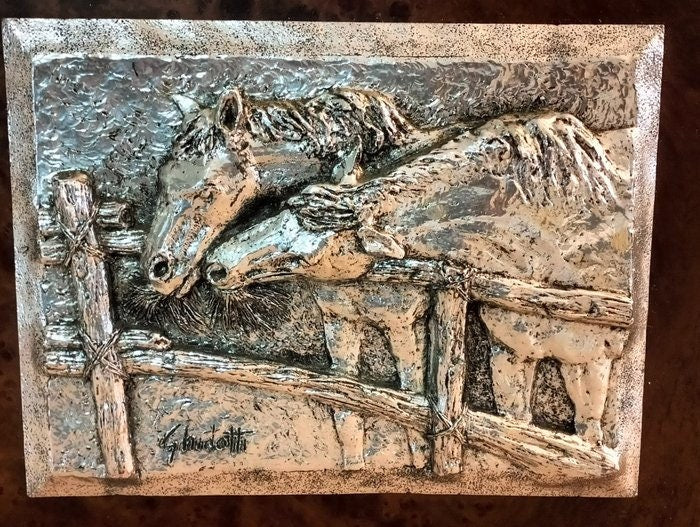 Quadro Rilievo in Argento Laminato "Due Cavalli" di Ghidotti - Un'opera d'arte unica