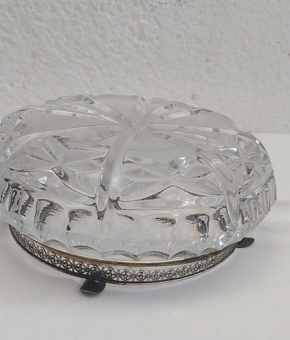 Bellissima Posacenere in Cristallo Art Nouveau Molato Anni 50/60 con Bordo in Argento 800