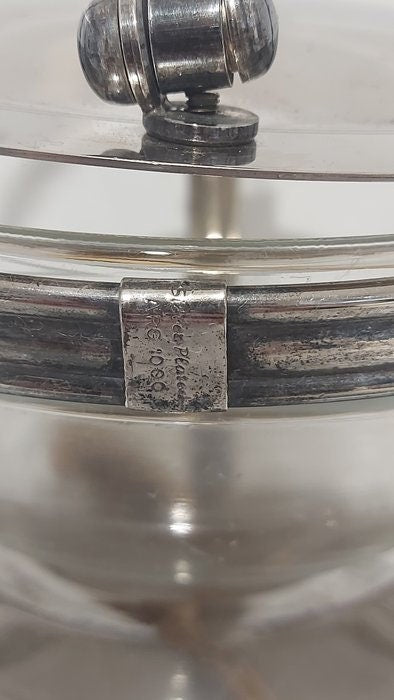 Porta Zucchero Vintage da Bar - Zuccheriera Anni 80/90 Argento Placcato - Con Ciotola in Vetro e Cucchiaio Dorato