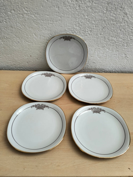 Set di 5 Piatti Vintage Winterling Bavaria con Bordo Dorato 18,50 x 18,50 cm