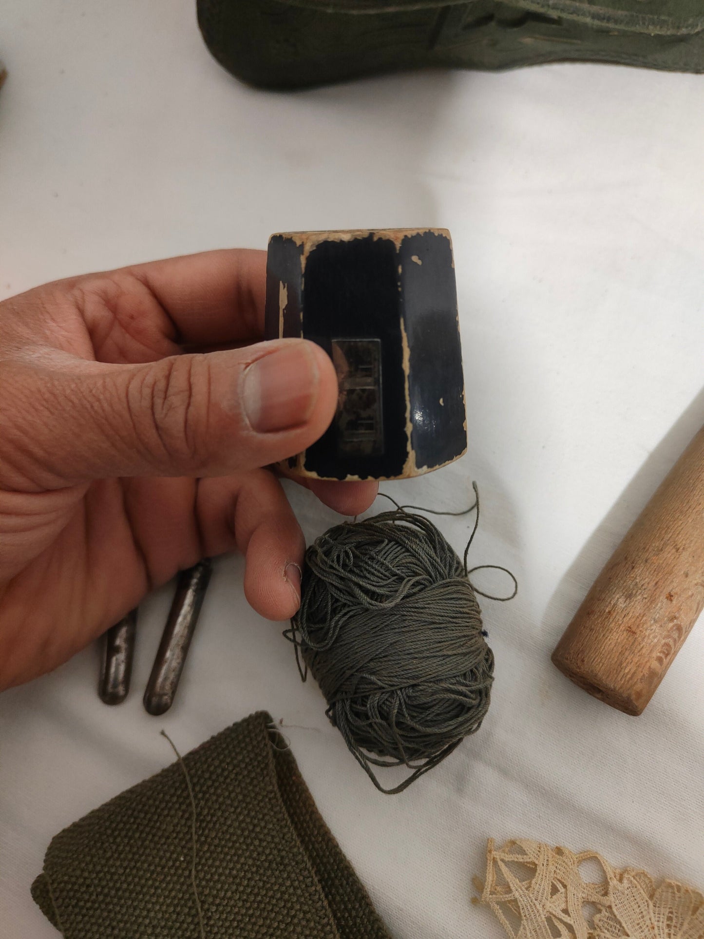 Scatola da Cucito Vintage in Pelle e Argento 800