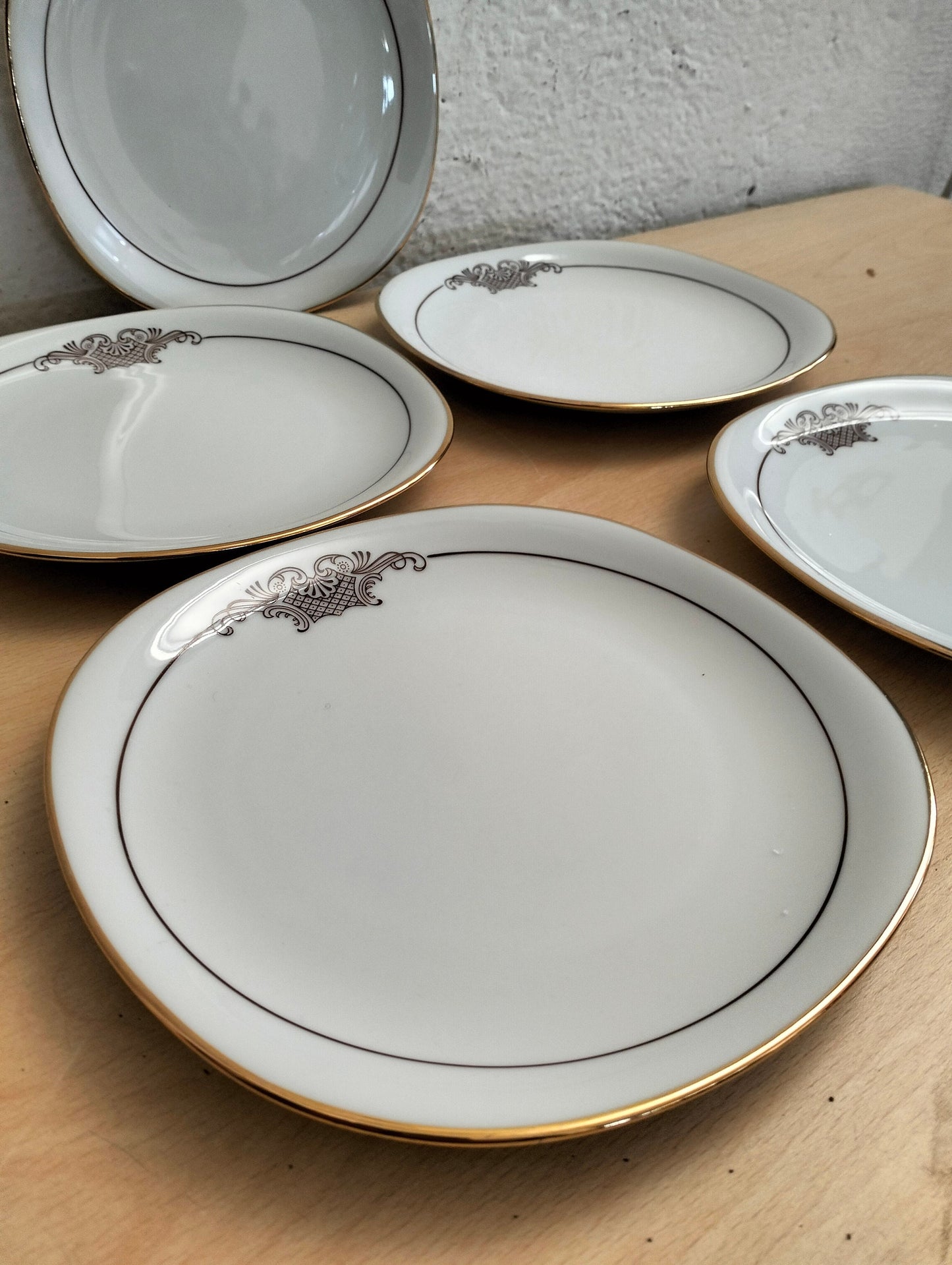 Set di 5 Piatti Vintage Winterling Bavaria con Bordo Dorato 18,50 x 18,50 cm