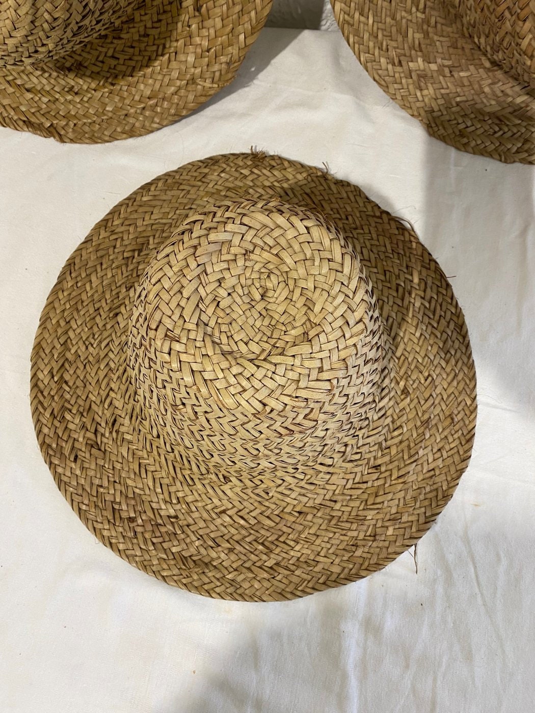 cappello rotondo fatto a mano in bambù e rattan vintage - Set di 3