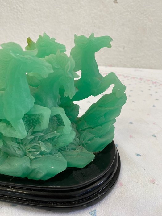 Scultura in vetro con mandria di cavalli - Verde smeraldo - Arredo vintage Regalo esclusivo - Regali personalizzati