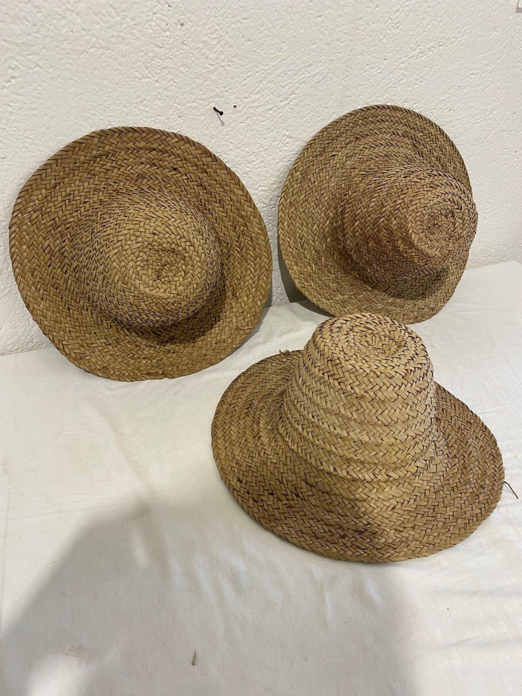 cappello rotondo fatto a mano in bambù e rattan vintage - Set di 3