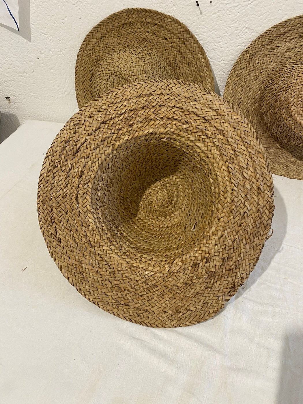 cappello rotondo fatto a mano in bambù e rattan vintage - Set di 3