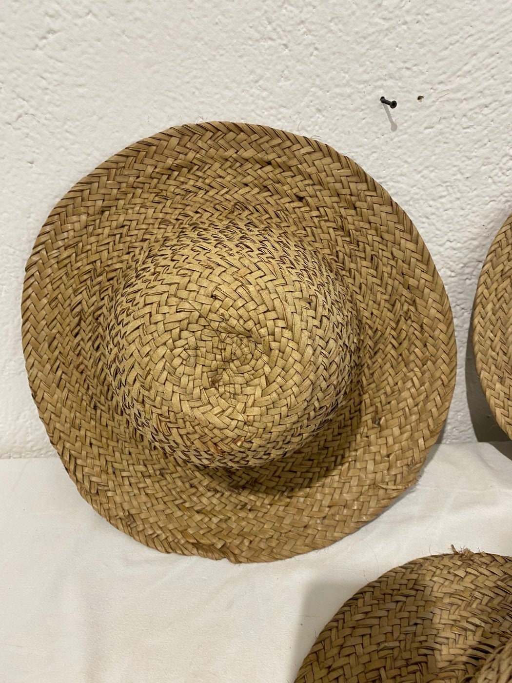 cappello rotondo fatto a mano in bambù e rattan vintage - Set di 3