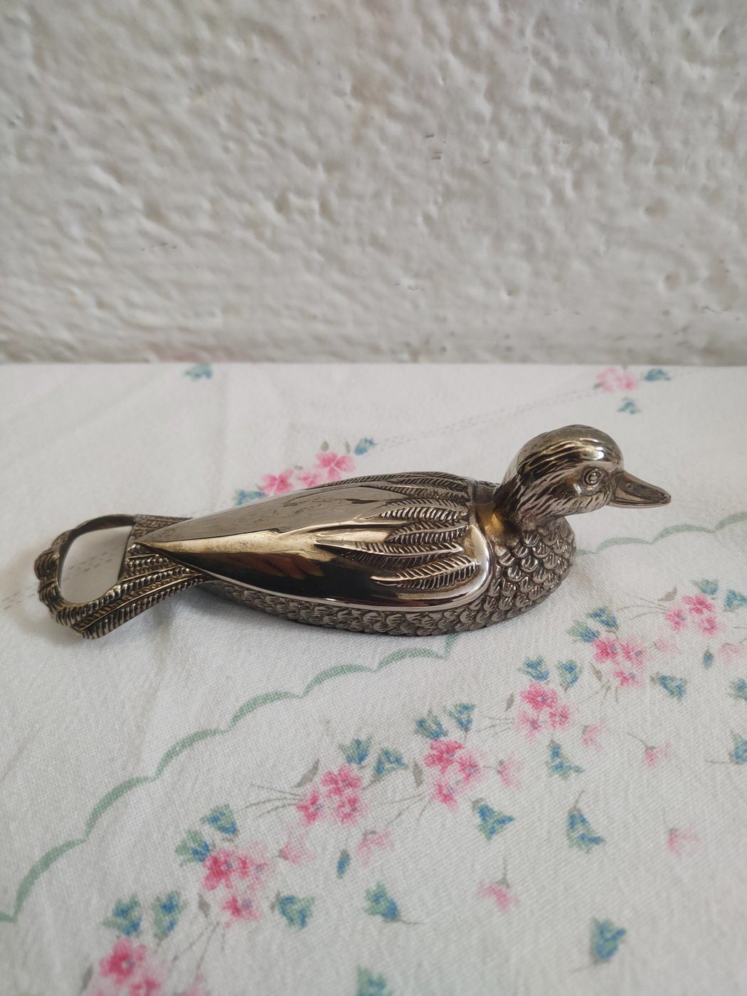 Apribottiglie a forma di anatra placcato argento anni '60