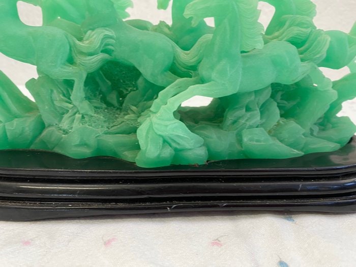 Scultura in vetro con mandria di cavalli - Verde smeraldo - Arredo vintage Regalo esclusivo - Regali personalizzati
