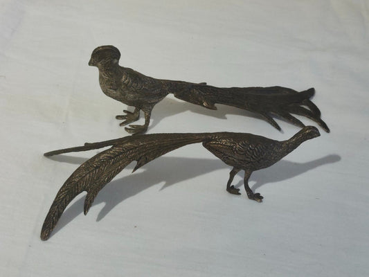 Coppia di fagiani in bronzo argentato vintage anni '50 Regalo esclusivo - Regali personalizzati