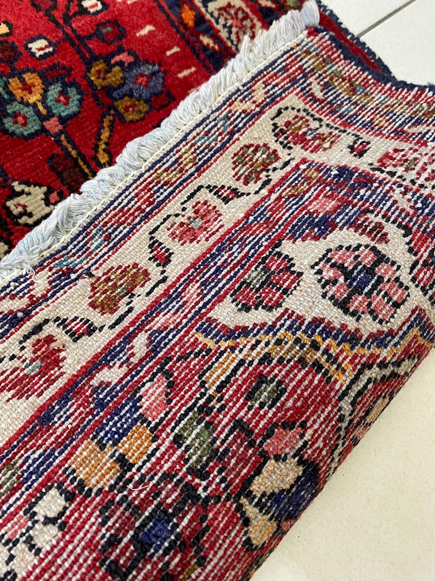 Tappeto Persiano Fatto a Mano, 70x120cm Tappeto in Lana, Tappeto Orientale Vintage Rosso, Design Floreale, Arredamento Bohemien