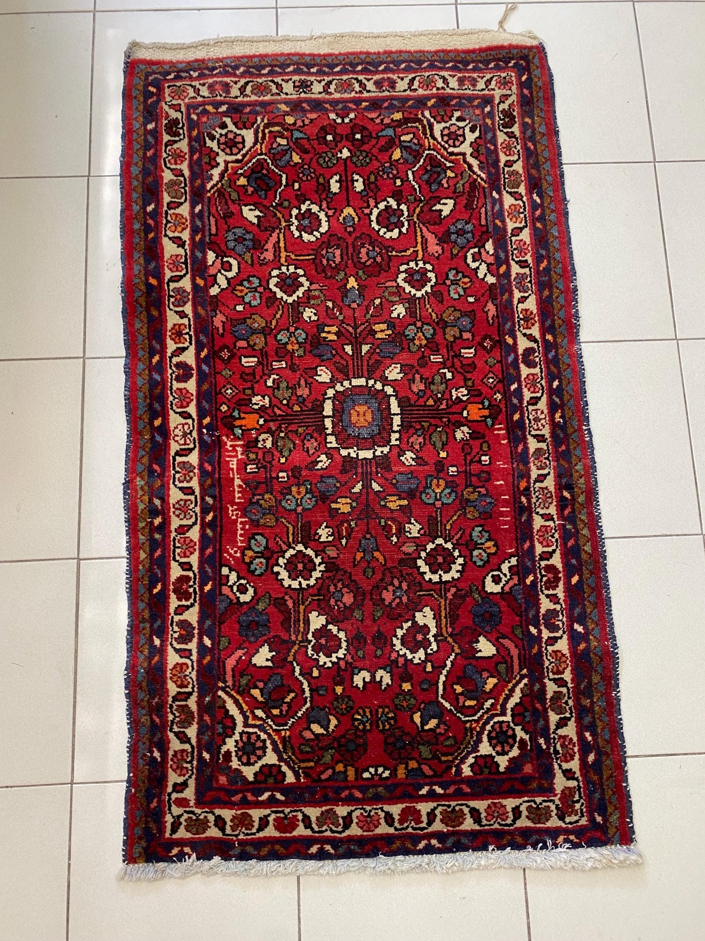 Tappeto Persiano Fatto a Mano, 70x120cm Tappeto in Lana, Tappeto Orientale Vintage Rosso, Design Floreale, Arredamento Bohemien