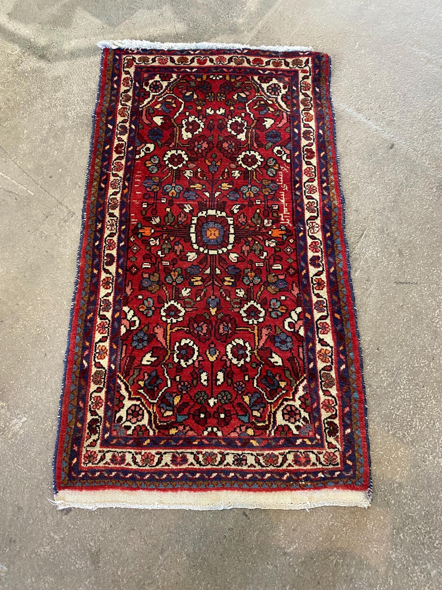 Tappeto Persiano Fatto a Mano, 70x120cm Tappeto in Lana, Tappeto Orientale Vintage Rosso, Design Floreale, Arredamento Bohemien