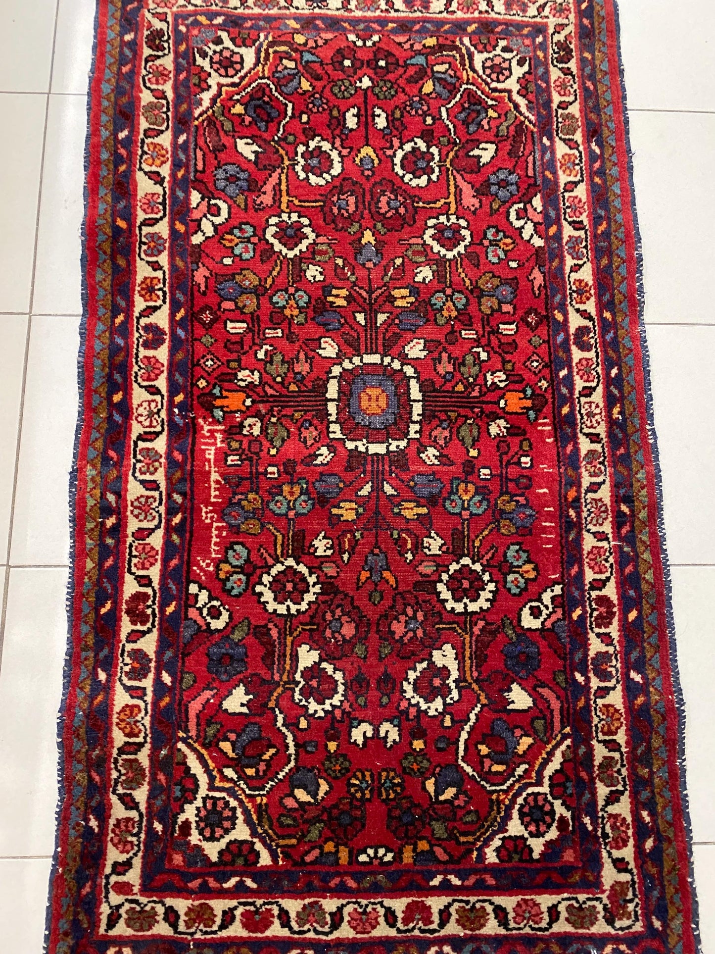 Tappeto Persiano Fatto a Mano, 70x120cm Tappeto in Lana, Tappeto Orientale Vintage Rosso, Design Floreale, Arredamento Bohemien