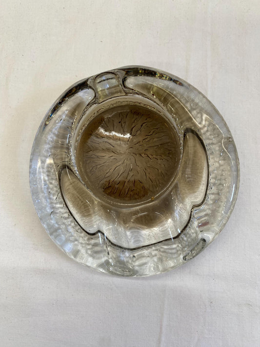 Posacenere in Vetro di Murano Trasparente Fumè Vintage Rotondo - 12x2,50 cm