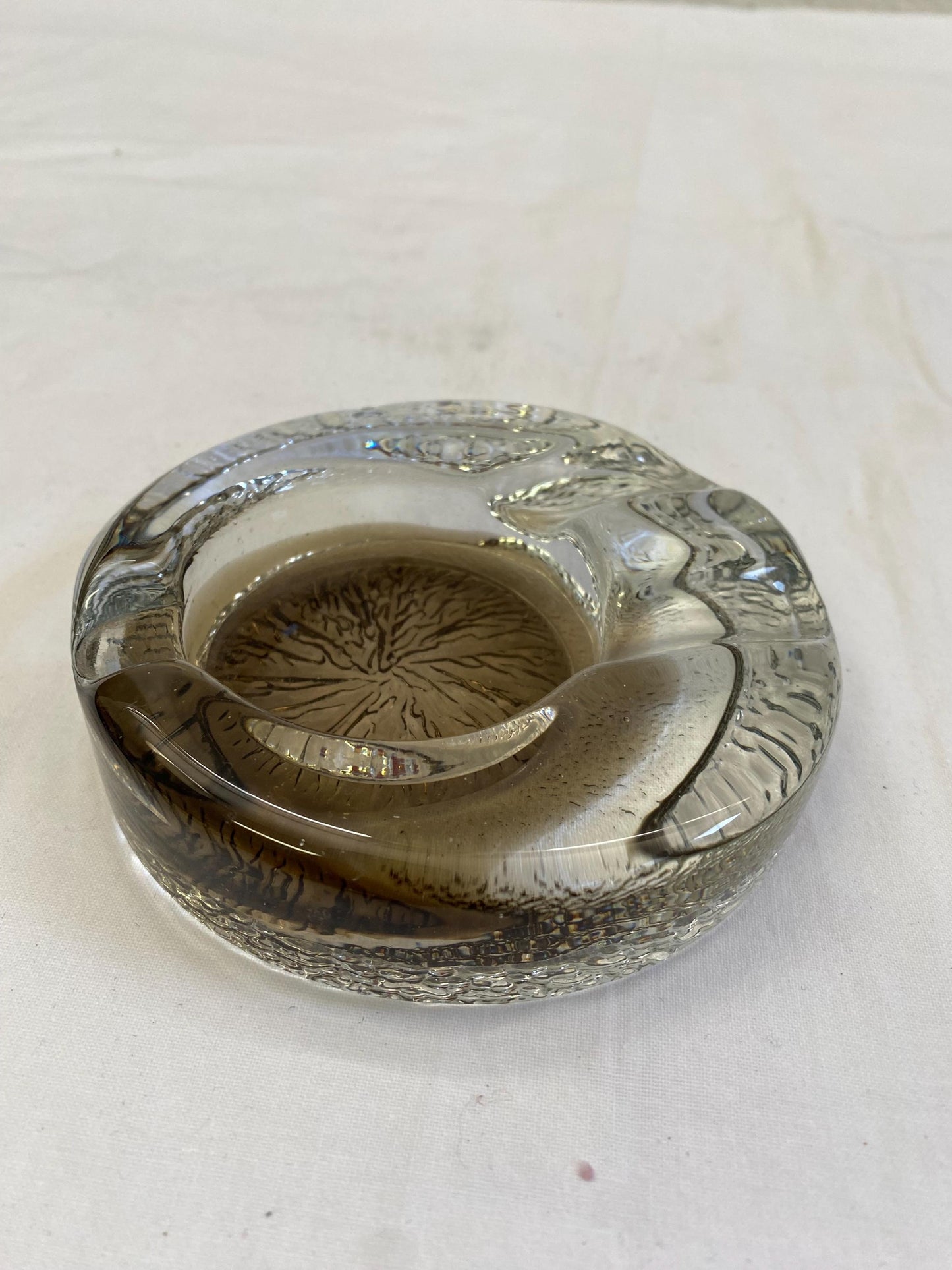 Posacenere in Vetro di Murano Trasparente Fumè Vintage Rotondo - 12x2,50 cm