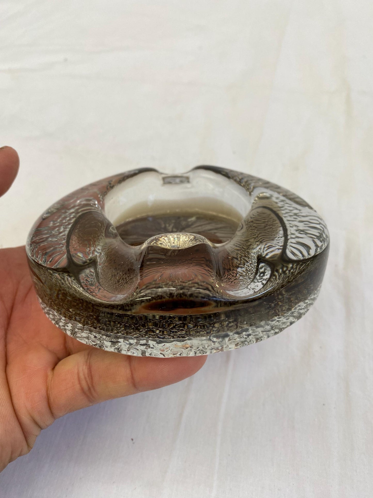 Posacenere in Vetro di Murano Trasparente Fumè Vintage Rotondo - 12x2,50 cm