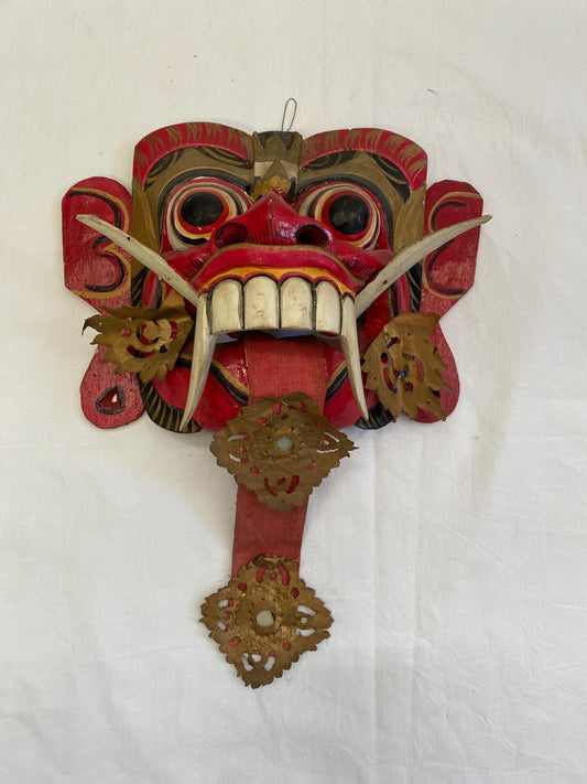 Maschera da Demone Tribale Balinese - Maschera da Diavolo Dipinta a Mano - Rangda Strega Malvagia