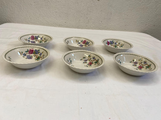 Set di 6 Ciotole Floreali Vintage Alfares de Ponte Sampaio - Pontesa Ceramica Bianca con Fiori Viola e Fuxia