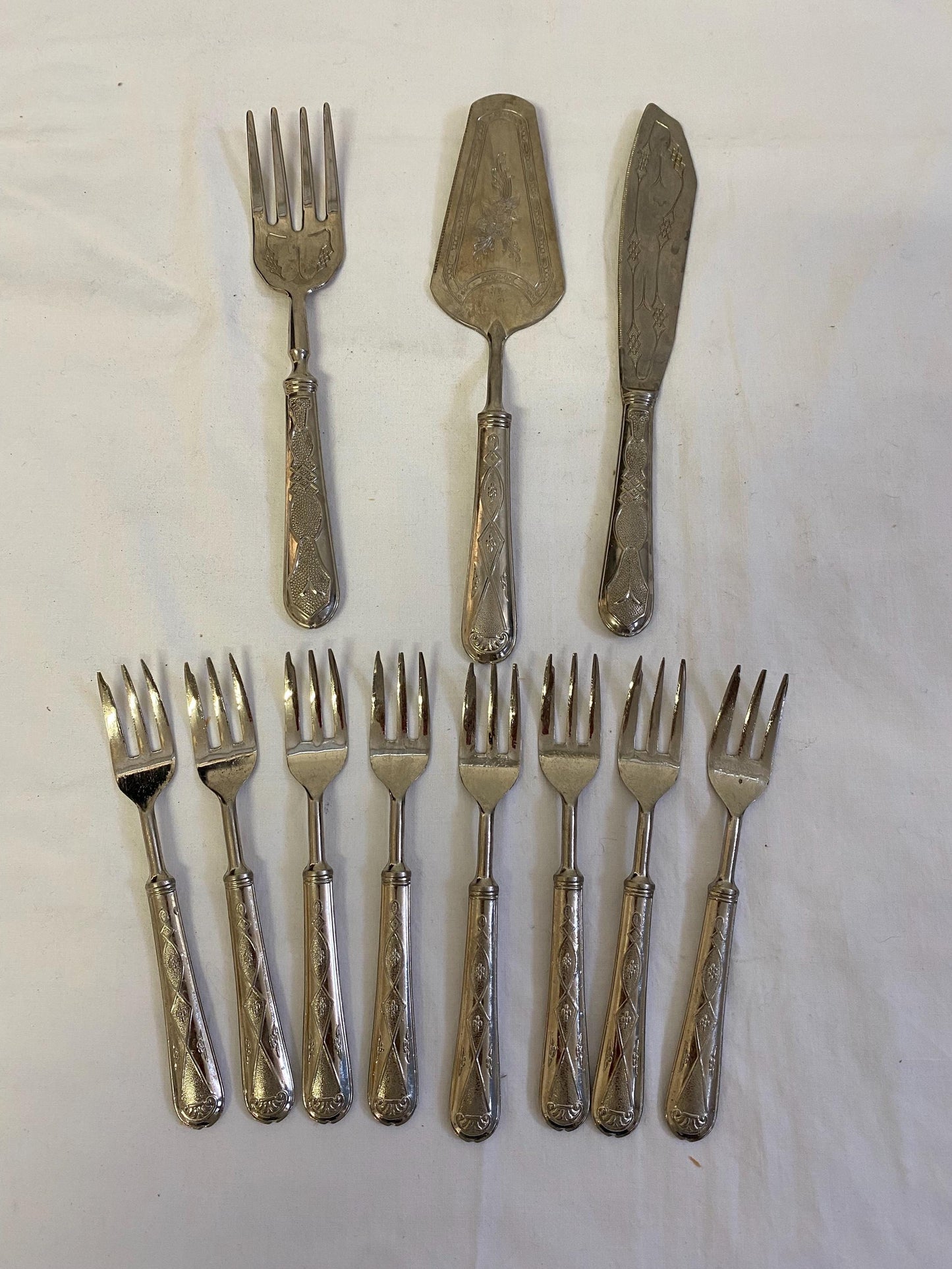 Servizio di Posate per Dolci in Argento 1000 Placcato - 8 Forchette, 1 Spatola, 1 Coltello, 1 Forchettone