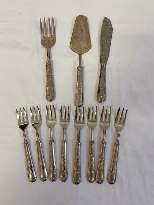 Servizio di Posate per Dolci in Argento 1000 Placcato - 8 Forchette, 1 Spatola, 1 Coltello, 1 Forchettone
