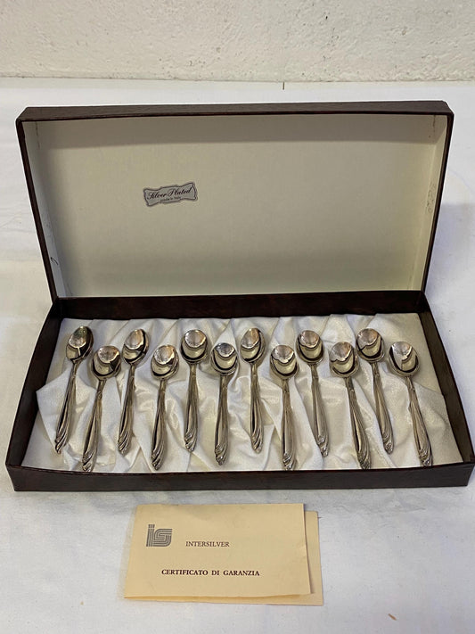 Set di 12 Cucchiai da Caffè Antichi Placcati in Argento 800 - Scatola Originale made in Italy