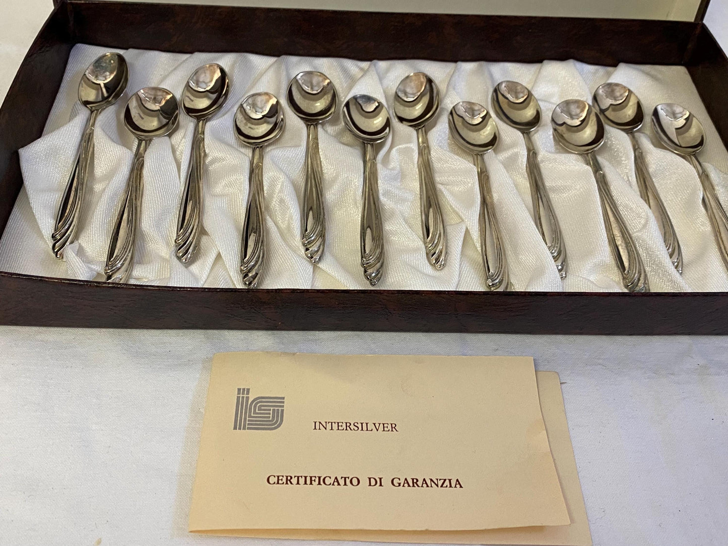 Set di 12 Cucchiai da Caffè Antichi Placcati in Argento 800 - Scatola Originale made in Italy