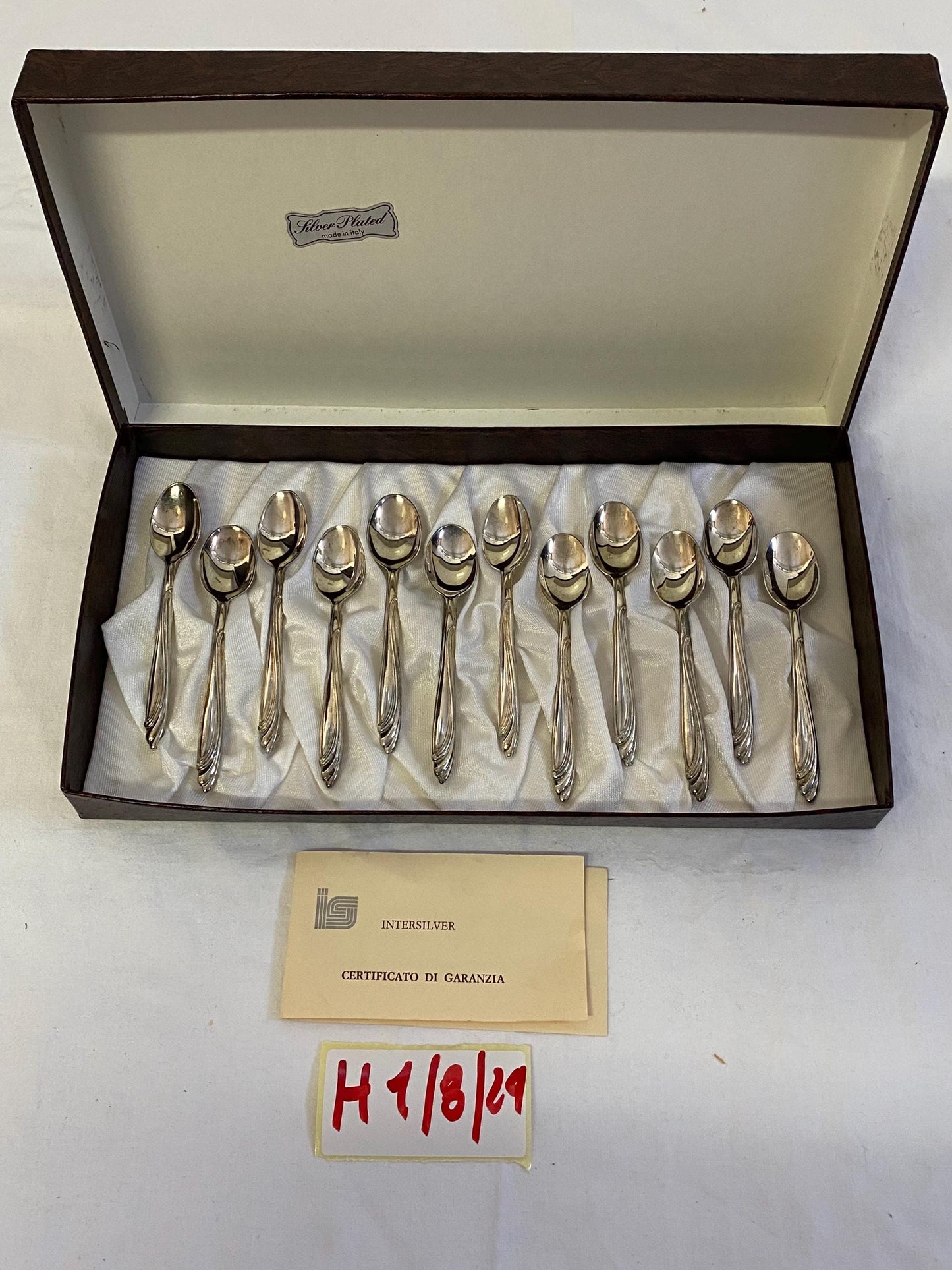 Set di 12 Cucchiai da Caffè Antichi Placcati in Argento 800 - Scatola Originale made in Italy