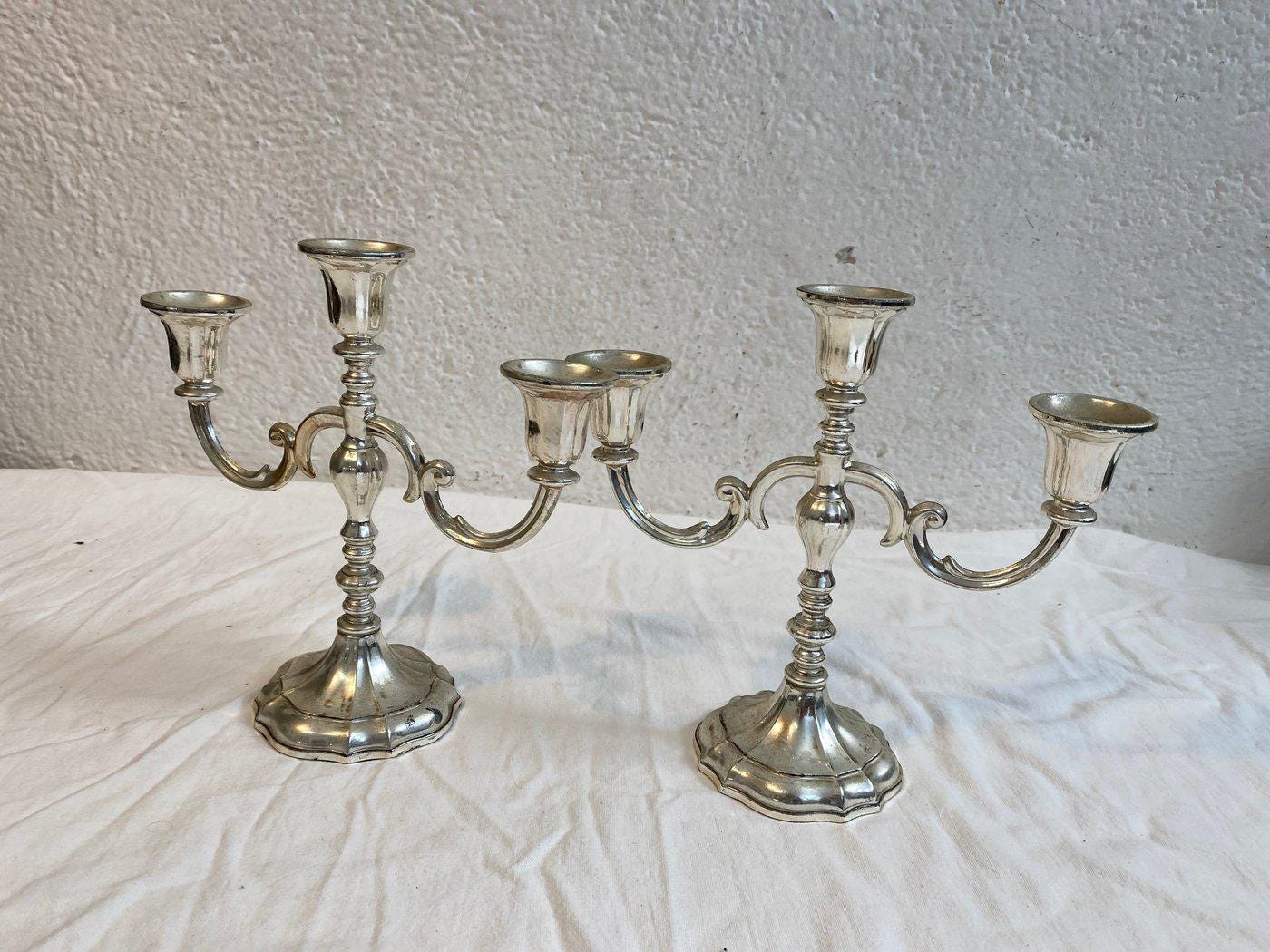 Candelabri in Argento Placcato Vintage a Tre Braccia
