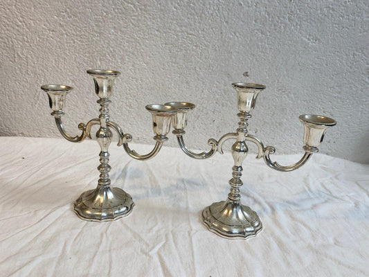 Candelabri in Argento Placcato Vintage a Tre Braccia