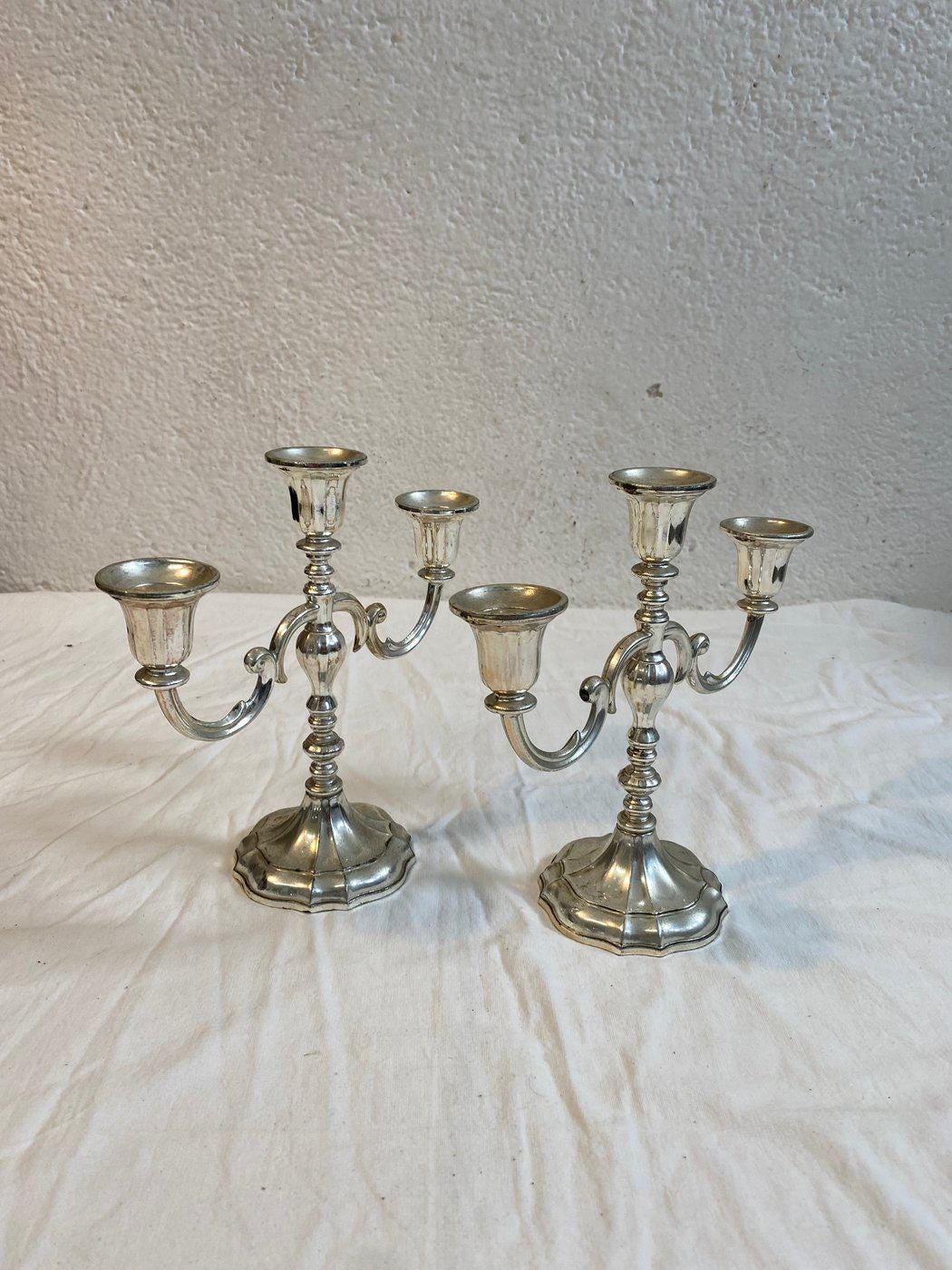 Candelabri in Argento Placcato Vintage a Tre Braccia