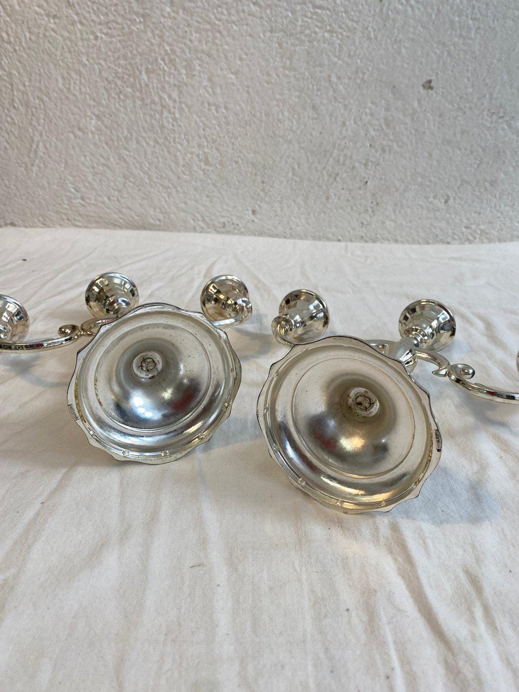Candelabri in Argento Placcato Vintage a Tre Braccia