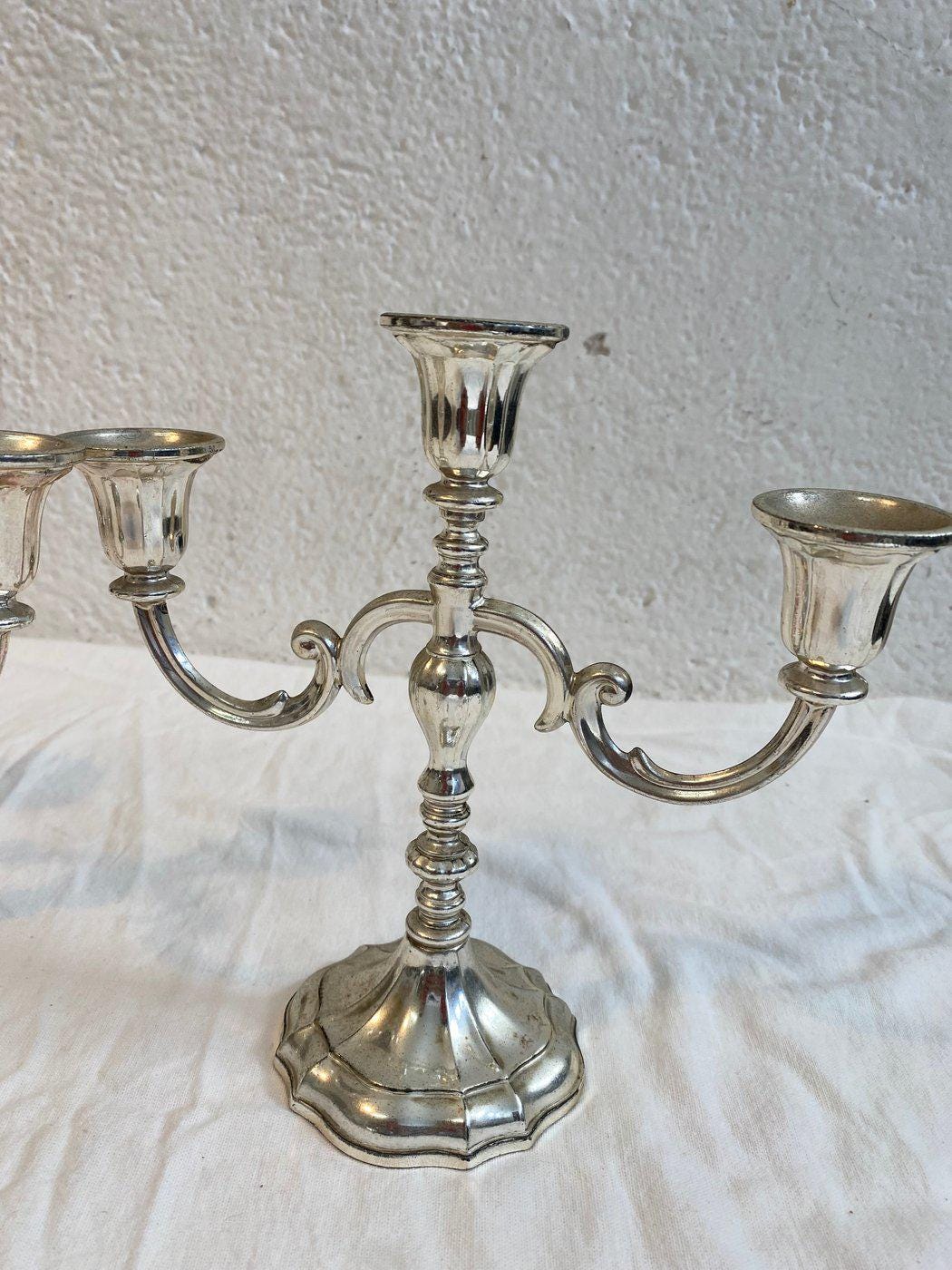 Candelabri in Argento Placcato Vintage a Tre Braccia