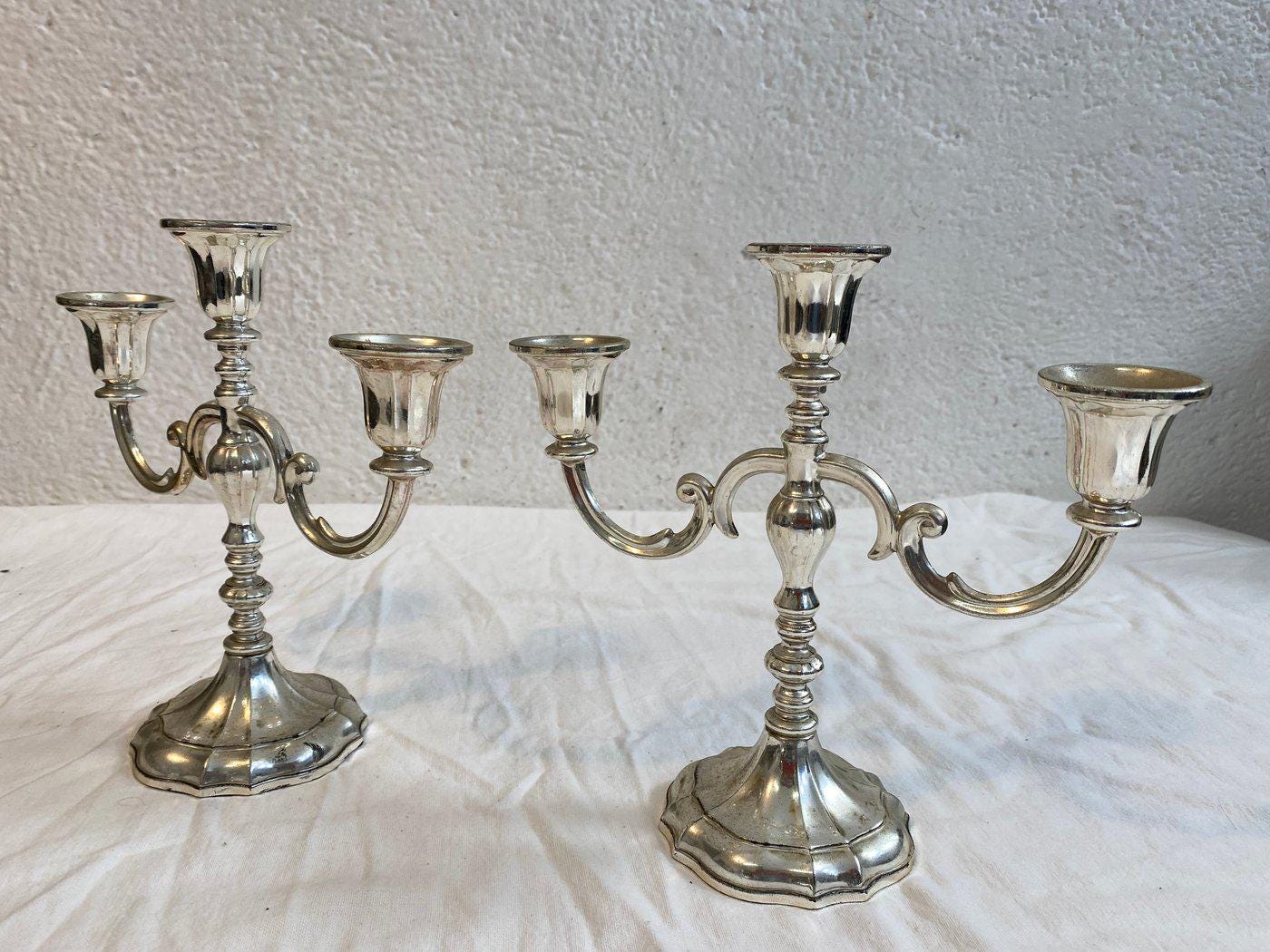 Candelabri in Argento Placcato Vintage a Tre Braccia