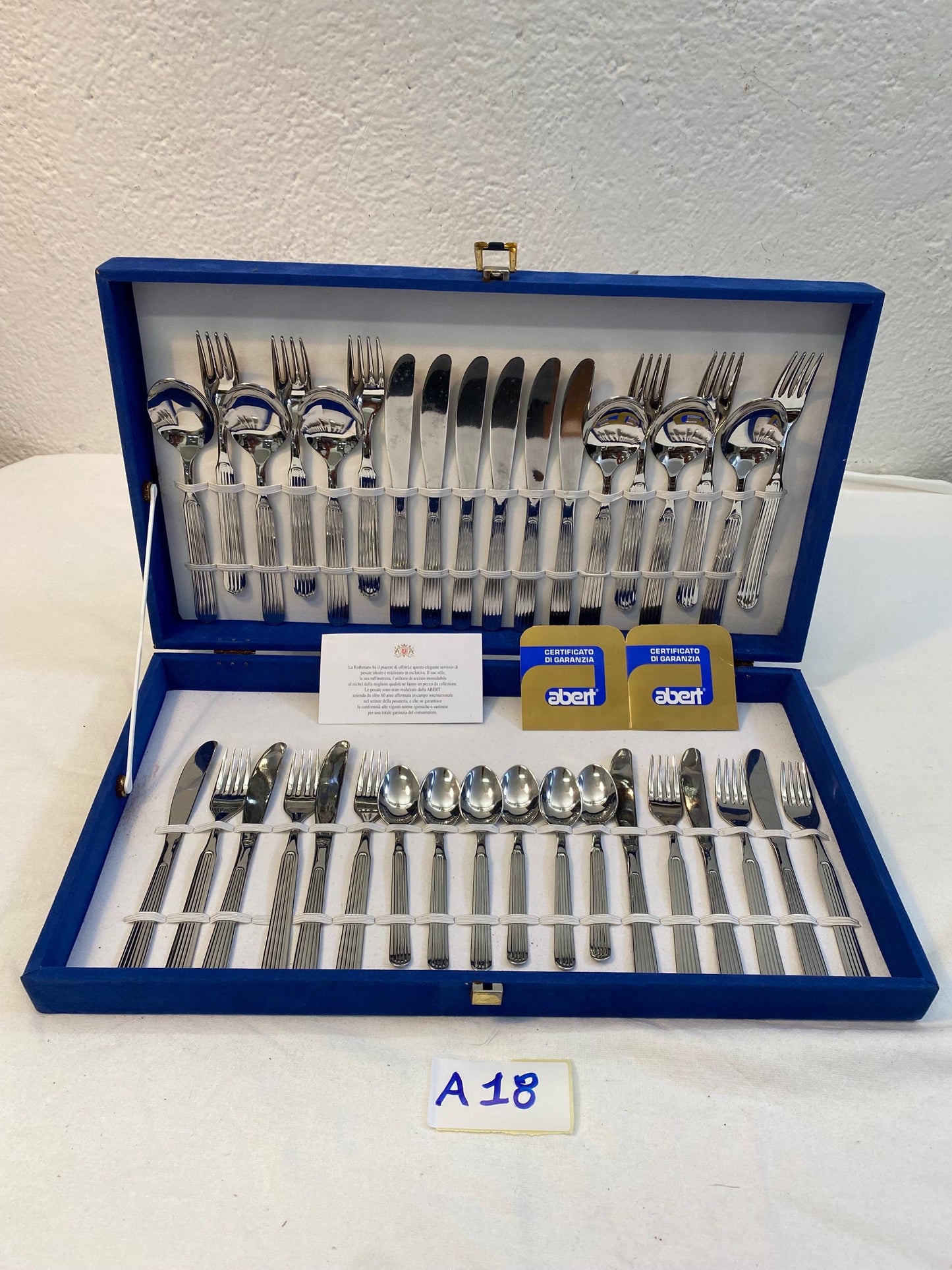Elegante Set di Posate in Acciaio Inox ABERT con Marchio Rothmans - vintage servizio da 6+6   Nuovo e Completo con Certificato di Garanzia