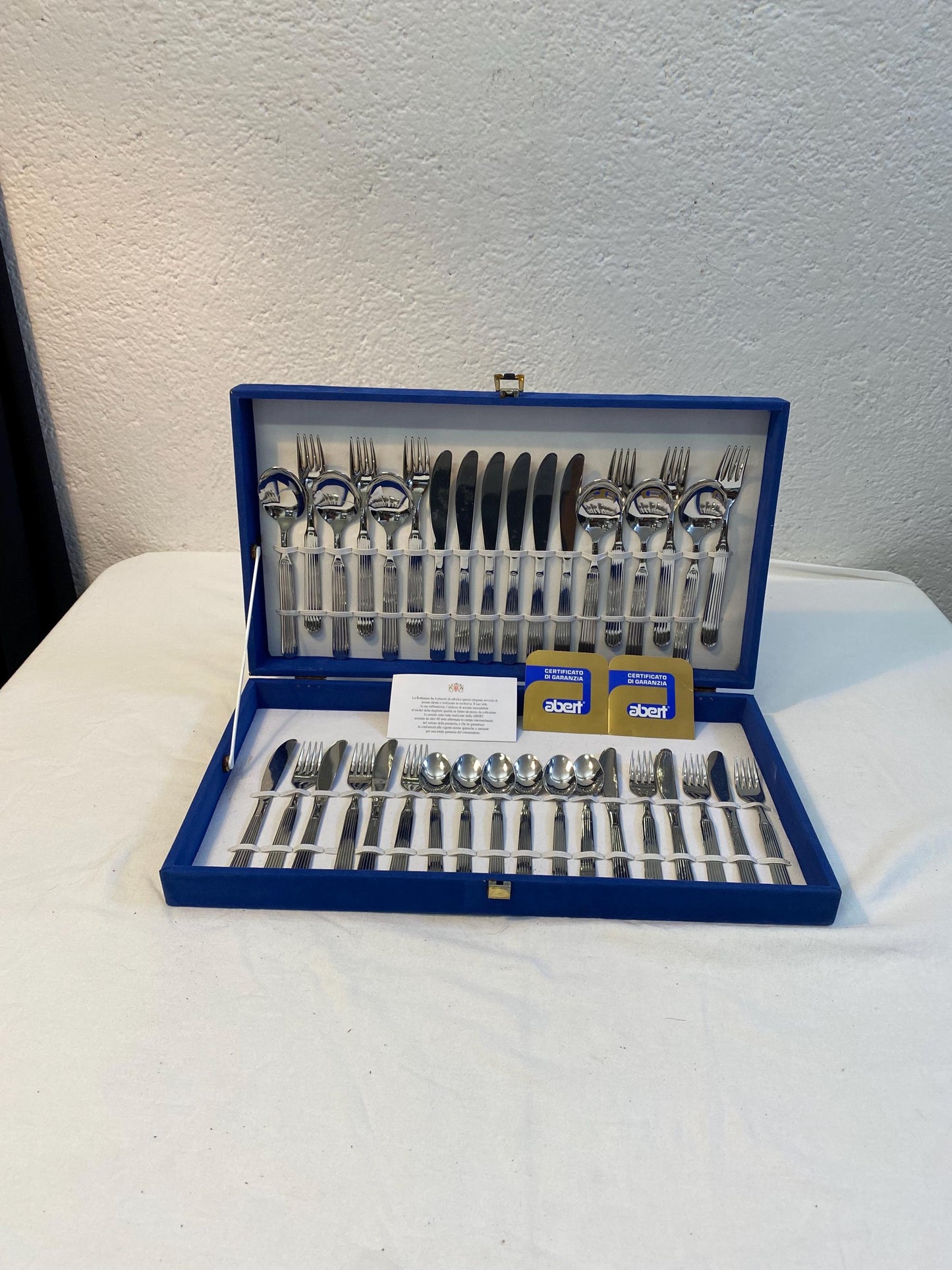 Elegante Set di Posate in Acciaio Inox ABERT con Marchio Rothmans - vintage servizio da 6+6   Nuovo e Completo con Certificato di Garanzia