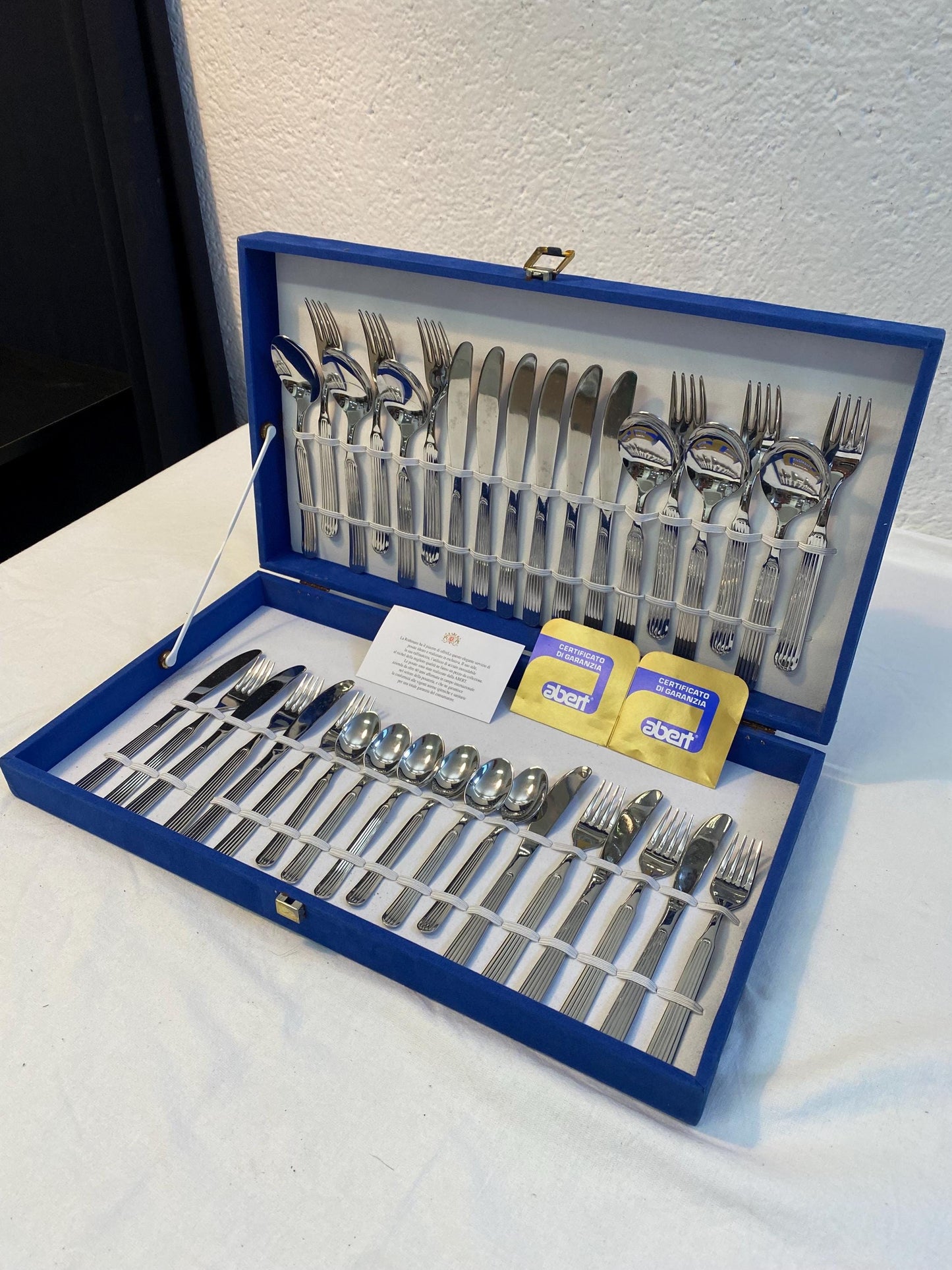 Elegante Set di Posate in Acciaio Inox ABERT con Marchio Rothmans - vintage servizio da 6+6   Nuovo e Completo con Certificato di Garanzia