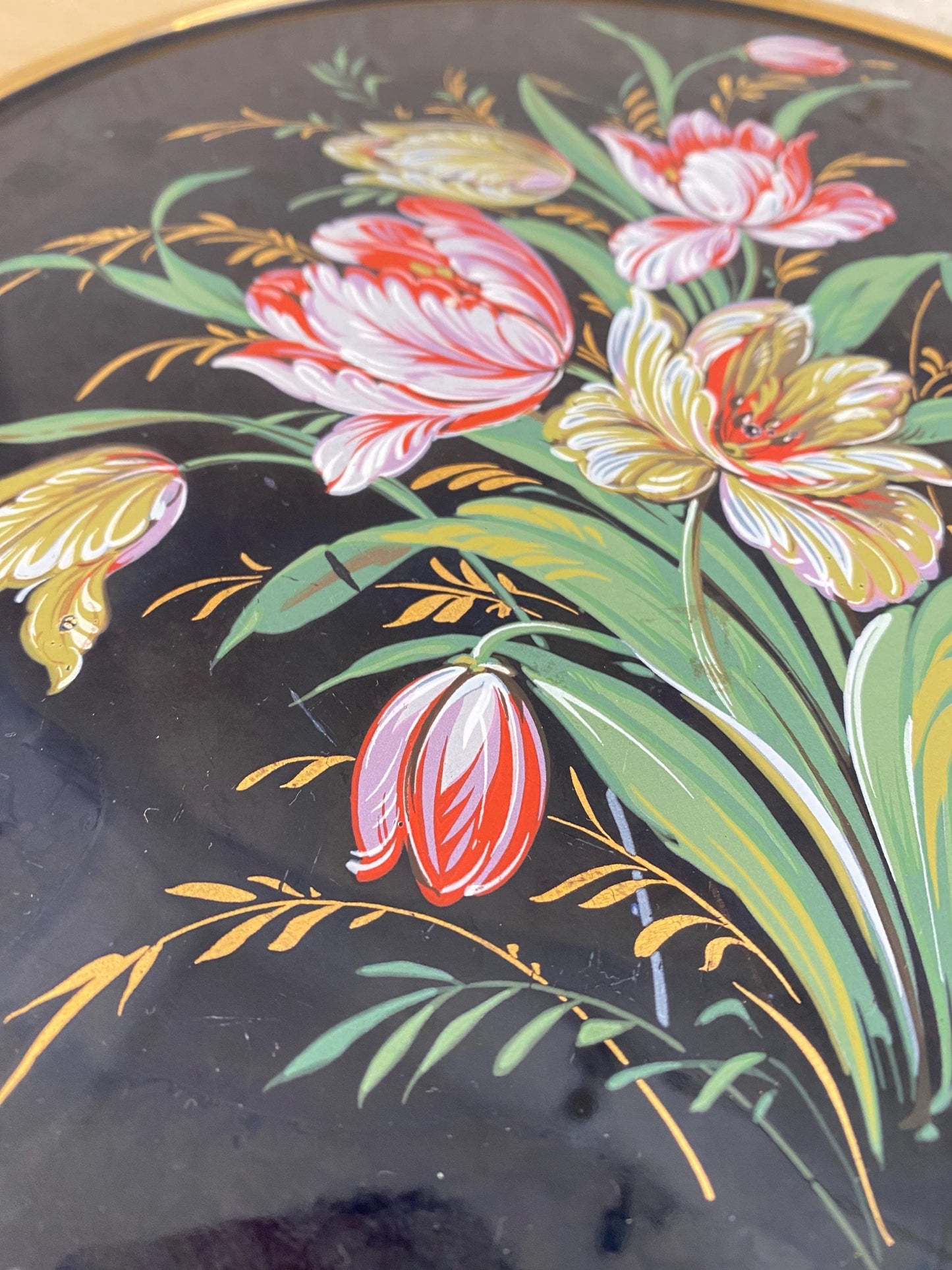 Piatto Blu Messeri con Decori Floreali - Raffigurante un Cesto di Fiori, Diametro 27 cm - Creazioni Ceramiche d'Arte Made in Italy
