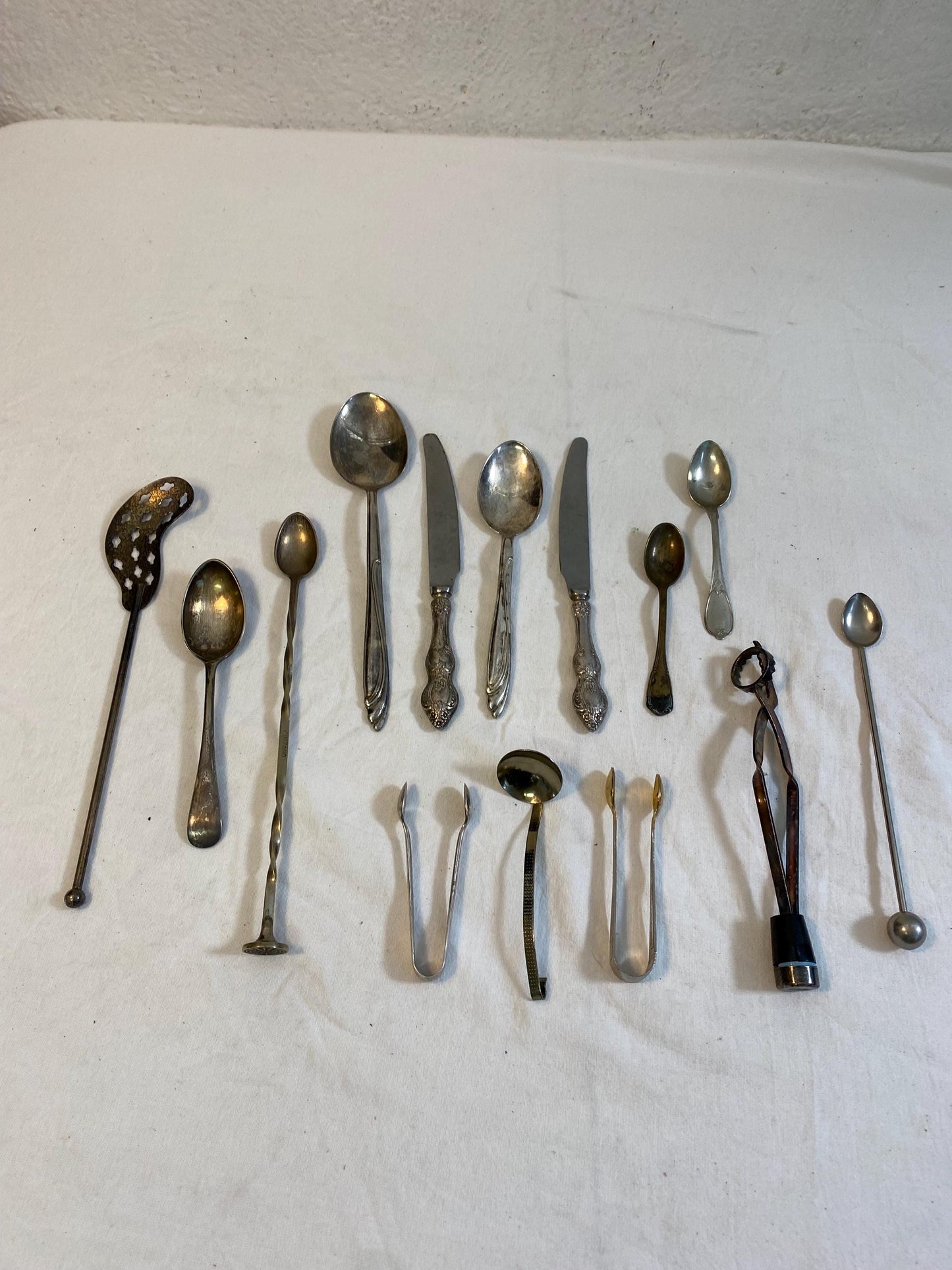 Set di 14 Accessori da Cucina Vintage - Pinza, Cucchiai per Cocktail, Posate Sfuse, Mestoli e Spatole