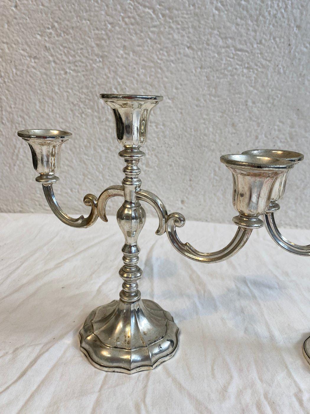 Candelabri in Argento Placcato Vintage a Tre Braccia