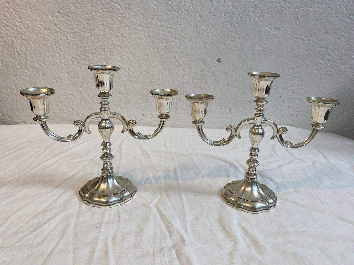 Candelabri in Argento Placcato Vintage a Tre Braccia