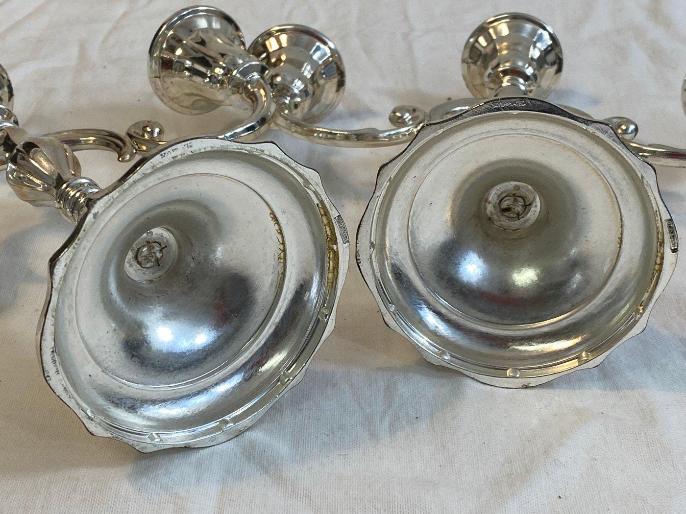 Candelabri in Argento Placcato Vintage a Tre Braccia