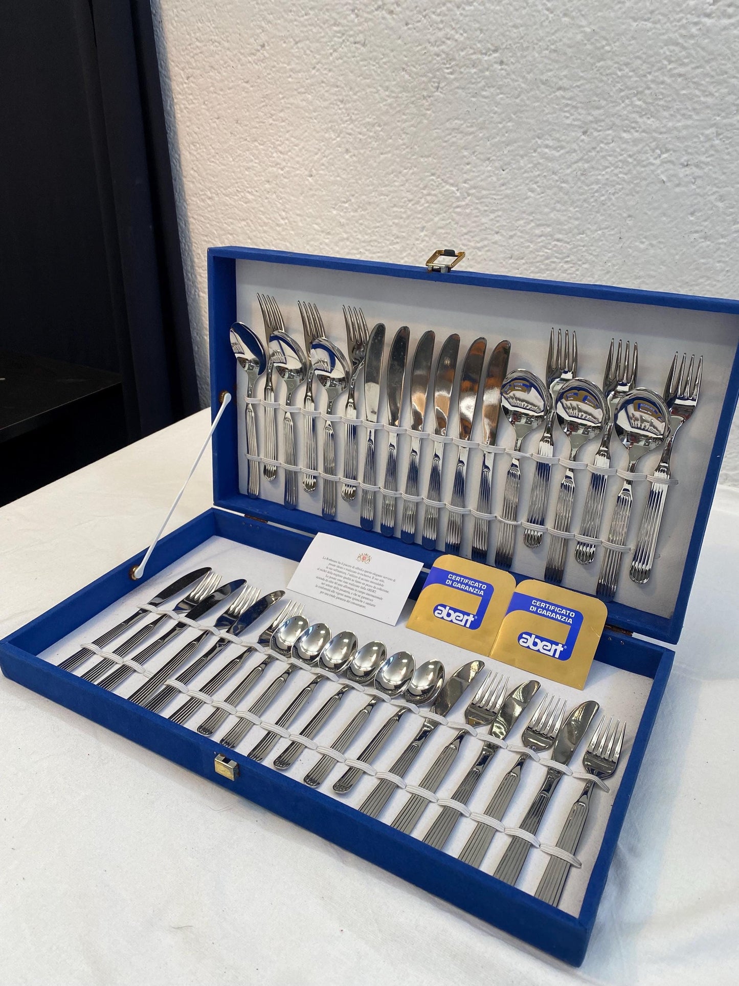 Elegante Set di Posate in Acciaio Inox ABERT con Marchio Rothmans - vintage servizio da 6+6   Nuovo e Completo con Certificato di Garanzia