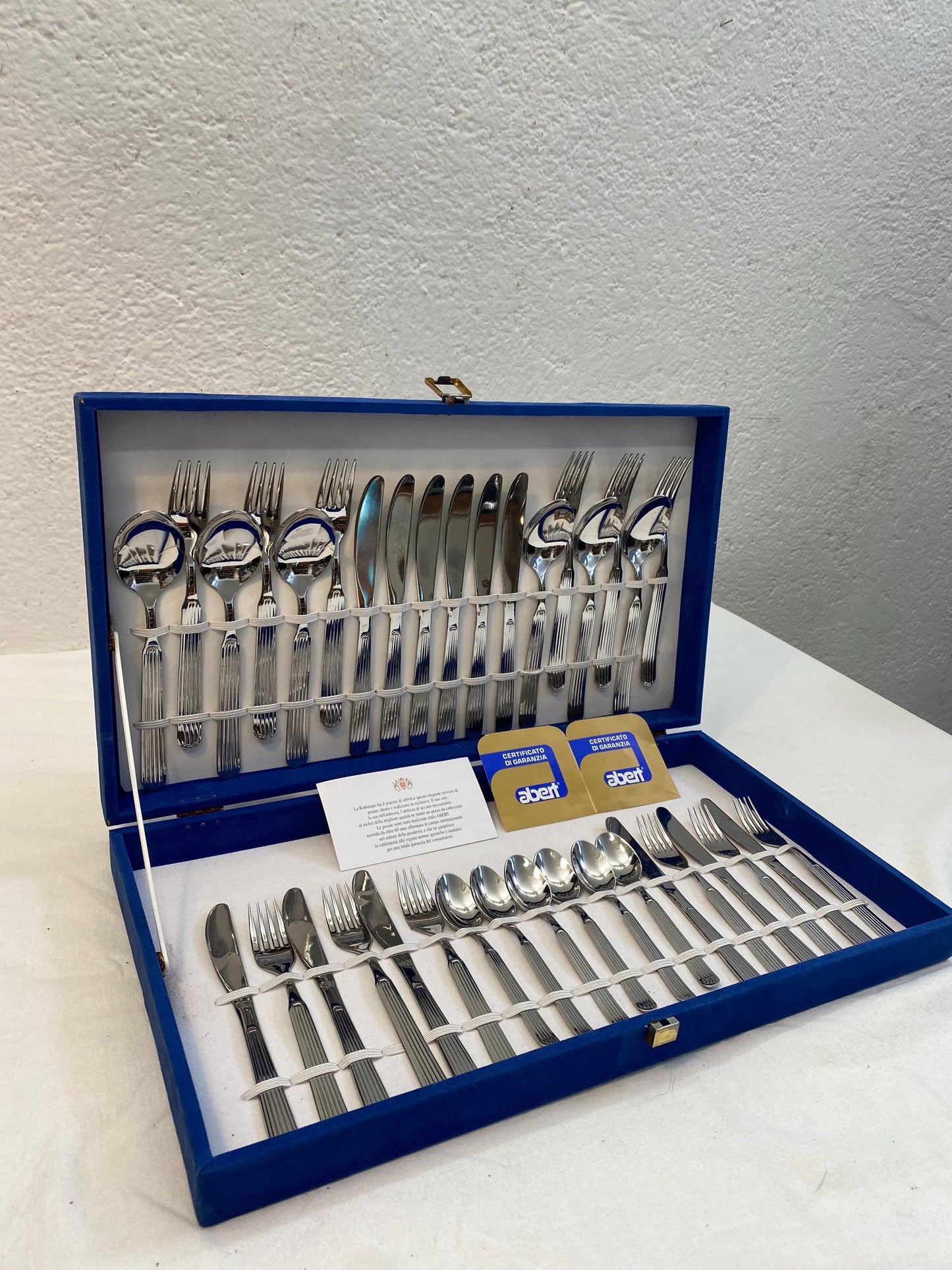 Elegante Set di Posate in Acciaio Inox ABERT con Marchio Rothmans - vintage servizio da 6+6   Nuovo e Completo con Certificato di Garanzia