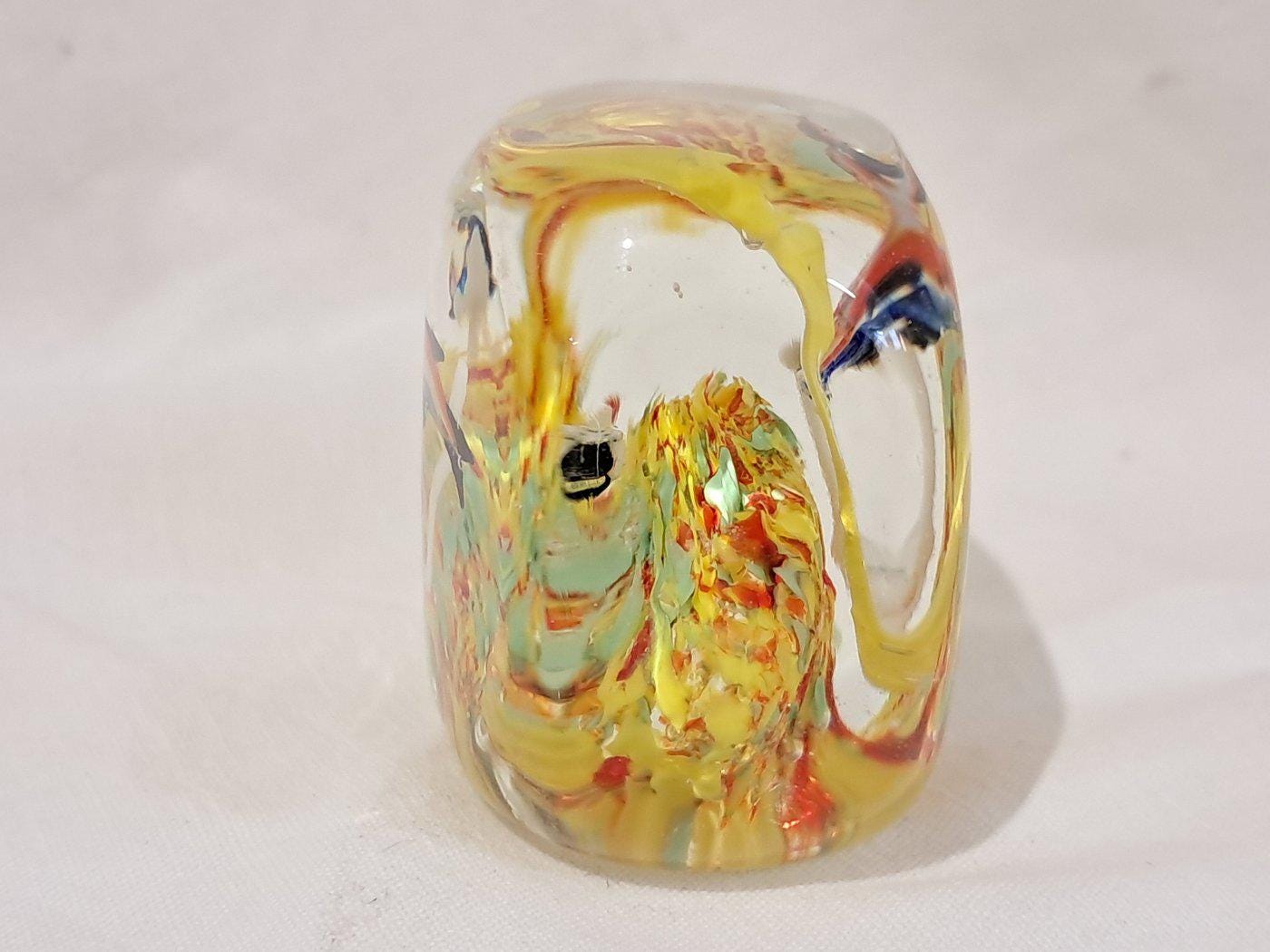 Fermacarte Acquario in Vetro di Murano Artistico Giallo Arancio - Pesci Colorati - Handmade